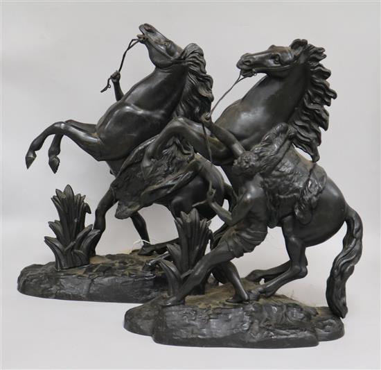 A pair of 19th century spelter Marley horses height 41cm